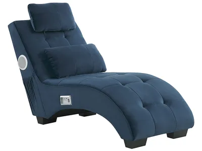Produktbild von BELIANI Chaiselongue Blau Samtstoff Bluetooth Lautsprecher USB Port Modernes Design Glamouröser Edler Stil Relaxliege für Wohnzimmer