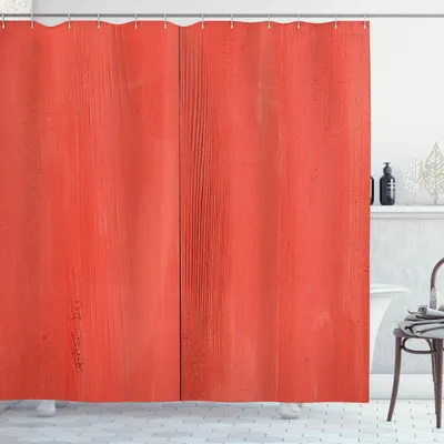 Image de ABAKUHAUS Rideau de douche corail, planches de bois vintage, texture vieillie, porte de grange, bois de construction, surface naturelle, 175 x 200 cm, corail foncé