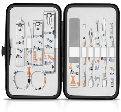Immagine prodotto di Kit per manicure, 10 pezzi, in acciaio inossidabile, con custodia da viaggio in pelle