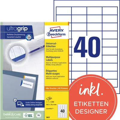 Obrázek produktu pro Avery - Etiketten - weiß - A4 (210 x 297 mm) - 100 Stck. 40) (3657)
