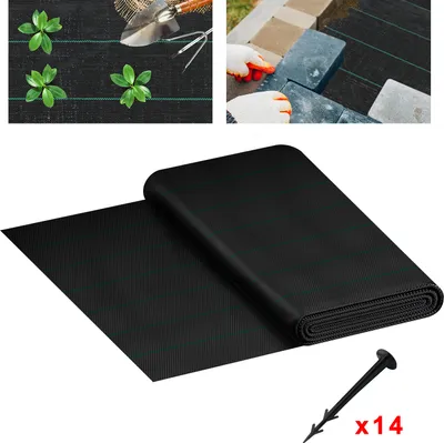 Produktbild von LZQ 2x5m Gartenvlies Unkrautvlies Unkrautschutz Schutzvlies Unkrautfolie Gartenfolie Wurzelvlies Mulchvlies inkl. 14 Stück Bodennägel