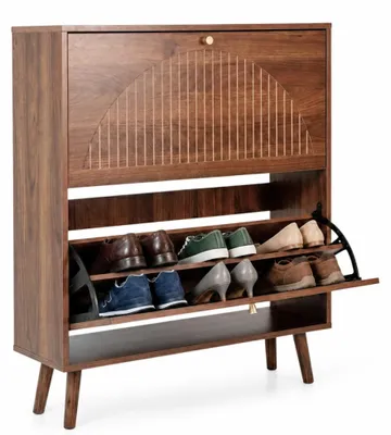 Productafbeelding van CASABEL Moderne Schoenenkast 2 Kleppen, 16 Paar, Retro Stijl, Houten Opberger, Donker Hout