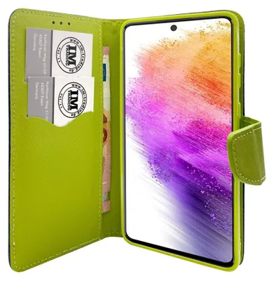 Immagine prodotto di Custodia a libro Fancy compatibile con SAMSUNG GALAXY A73 5G custodia del telefono cellulare custodia del portafoglio con funzione di supporto, slot per schede blu-verde