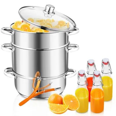 Produktbild von Faziango Dampfentsafter 8 L aus Edelstahl inkl. 4 Bügelflaschen – Entsafter für Obst & Gemüse, Ø 26 cm, spülmaschinengeeignet, für alle Herdarten inkl. Induktion