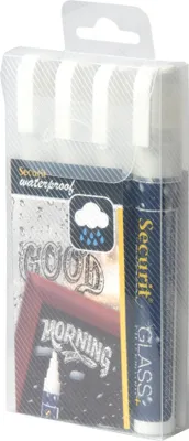 Zdjęcie produktu dla Marker kredowy Securit WATERPROOF MEDIUM, zestaw 4 sztuk, biały