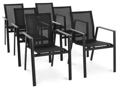 Produktbild von di volio 6er Set Gartenstühle Buti - Schwarz/Grau, Balkon- und Terrassenstuhl aus robusten Materialien (Aluminium, Kunstholz), langlebig & wetterfest