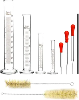 Image de QWORK 4 pièces cylindre de mesure en verre set avec pipettes, brosse & agitateur en verre