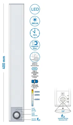 Obrázek produktu pro LED osvětlení a baterie pro skříně a zásuvky s senzorem, 2W - 200 lm