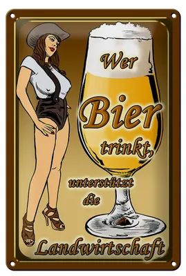 Produktbild von Blechschild Pinup 20x30cm wer Bier trinkt unterstützt Land