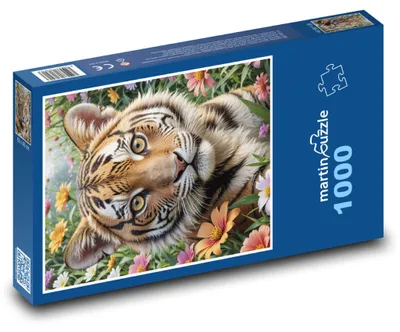 Zdjęcie produktu dla Puzzle 1000 Tygrys w wiosennych kwiatach - martinpuzzle