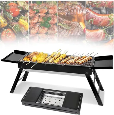 Image de Gril à charbon portable - Table pliante pour barbecue - Cuisine en extérieur - Compact et pliable - 82 x 22,5 x 33,5 cm - Noir