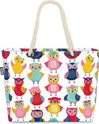 Produktbild von VOID Eulen Party Strandtasche Shopper 58x38x16cm 23L XXL Einkaufstasche Tasche Reisetasche Beach Bag