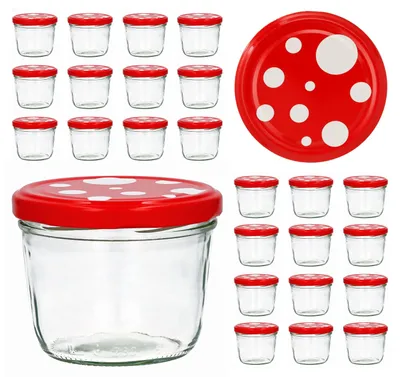 Produktbild von CAPCRO 25er Set Sturzglas 230 ml To 82 Fliegenpilz Deckel rot weiß gepunktet