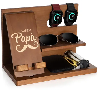 Image de Station d'accueil en bois pour téléphone - Organisateur de table de chevet pour la fête des pères