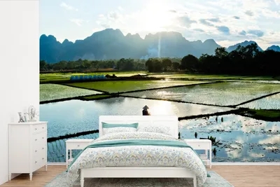 Produktbild von MuchoWow® Fototapete für Wohnzimmer oder Schlafzimmer Wandtapete Vinyl Motivtapete Die erstaunliche Landschaft eines Reisfeldes - 360x240 cm - Vinyl-Tapete