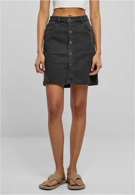Produktbild von Urban Classics - Damen Organic Stretch Button Jeansrock BLACK WASHED W32
