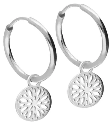 Produktbild von Chirurgenstahl Ohrclicker Creolen MANDALA Silber Innendurchmesser: 12mm + Designstärke: 1,6mm