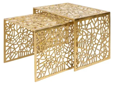 Productafbeelding van Nested lage tafels METRIX goudkleurig - Design salontafels van aluminium met geometrische patronen