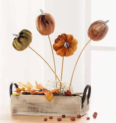 Produktbild von 4x Stecker "Samtkürbis" 46 cm hoch, Blumenstecker für Gesteck & Blumentopf, Herbstdeko, Dekostecker Kürbis, Halloweendeko, Erntedankfest