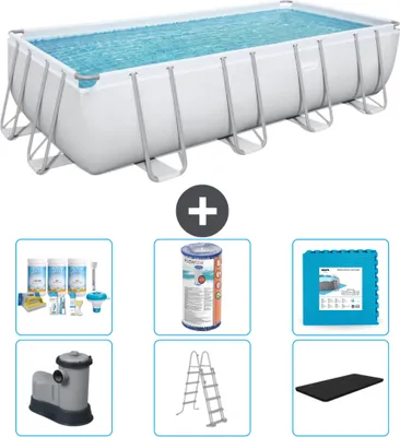 Obrázok produktu pre Obdĺžnikový bazén Bestway Power Steel - 549 x 274 x 122 - sivý - vrátane čerpadla - rebríka - krytu - balenia na údržbu - filtra - dlážky