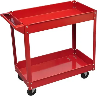 Produktbild von Werkstattwagen, Montagewagen mit 2 Etagen, robuste Stahlkonstruktion, 100 kg Tragkraft, 840 x 410 x 780 mm, schwenkbare Rollen für Garage und Werkstatt