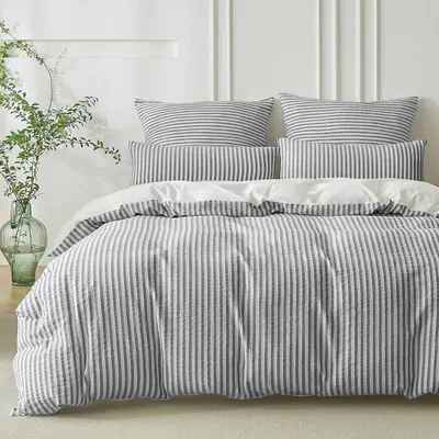 Immagine prodotto di Set di lenzuola 135x200 cm, cotone jacquard, a righe, grigio scuro/bianco, 2 pezzi