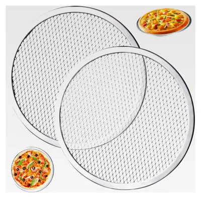 Produktbild von Pizzablech, 2 Stück, Pizzasieb, Edelstahl, 33 cm, rundes Gitterblech für Backofen, antihaftbeschichtet