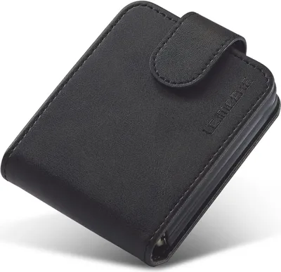 A black leather wallet case for a Samsung Galaxy Z Flip 3 5G.