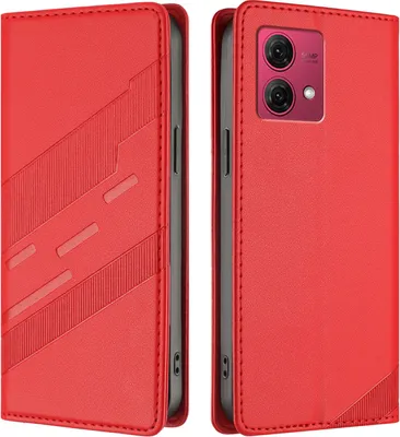 Produktbild von Hülle für Motorola Moto G84, Kunstleder Brieftaschen Handyhülle mit Kartenfach und Standfunktion Rot