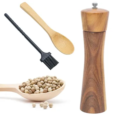 Produktbild von Holzmühle für Pfefferkörner mit Keramikmahlwerk und Reinigungsbürste
