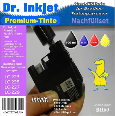 Produktbild von Dr.InkjetBR60 - Dr. Inkjet Komplettset 250ml Premium Nachfülltinte - Alles drin Packung für LC-221 / LC-223 / LC-225 / LC-227 / LC-229
