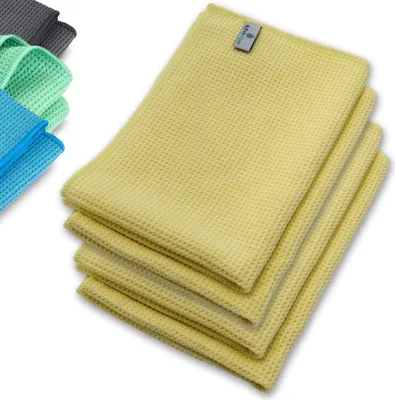 Produktbild von ELEXACLEAN Mikrofaser Trockentuch, Premium Waffeltuch (4 Stück, 60x40 cm, Gelb) superweiche Qualität für Auto, Glas, Küche, Geschirr, Bad