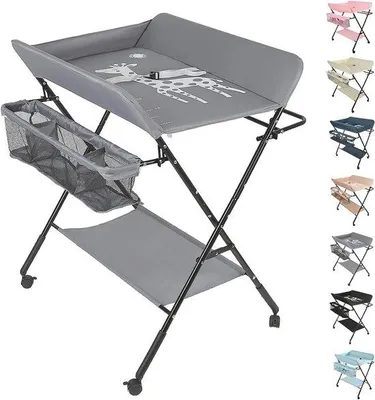 Produktbild von Faltbare Windeltisch 3-in-1 für Neugeborene - Tragbarer Commode mit Aufbewahrungskorb und Höhenverstellbar, max. 25 kg Kapazität