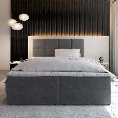 Produktbild von Masseno Boxspringbett LENA 140x200 cm Komplett-Set mit Bonell Matratze und Topper, Polsterbett mit Bettkästen -Grau, PAROS 06