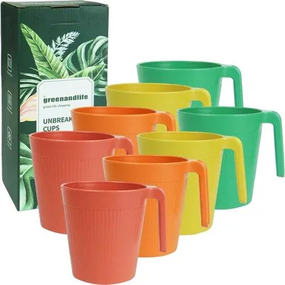 Immagine prodotto di Set da 8 bicchieri di plastica, 500 ml, riutilizzabili, ideali per campeggio, feste, picnic, per bambini e adulti, lavabili in lavastoviglie e adatti al microonde