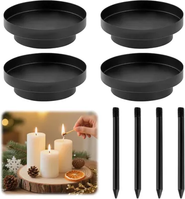 Obrázok produktu pre 4 kusy svietnikov na adventný veniec, 2-v-1 svietnik, podnos na sviečky, kov, 8 cm, odnímateľné držiaky na sviečky, vhodné na večeru pri svietkach, do jedálne