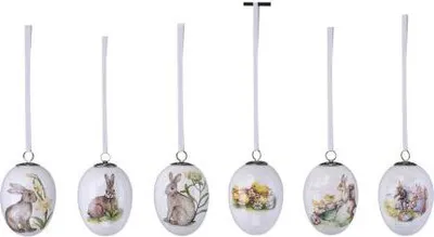Produktbild von Eiersatz 6-teilig Hasenmotive Porzellan H 7,5 cm D 5,5 cm