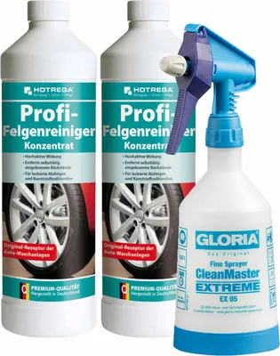 Produktbild von HOTREGA Profi Felgenreiniger 2x 1L inkl. Sprühflasche 500ml Flasche Konzentrat - Spezial Felgen Reiniger