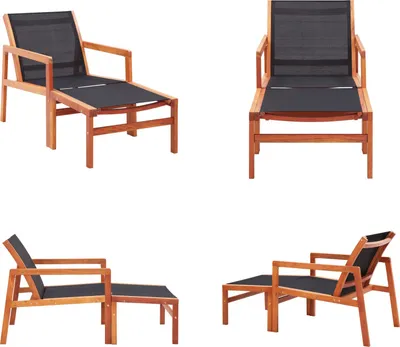 Immagine prodotto di vidaXL Sedia da giardino con poggiapiedi in legno massiccio di eucalipto e textilene - Sedia da giardino - Sedie da giardino - Sedia - Sedie