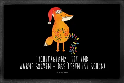 Produktbild von Mr. & Mrs. Panda Fußabstreifer Fuchs Weihnachten 50 x 75 cm - Schwarz - Geschenk, Fußabtreter, Fussmatte, Weihnachtsmann, Schuhabstreifer, fußmatte, Winter, Nikolaus