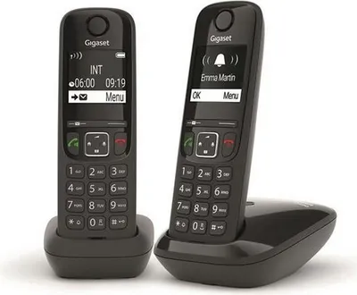 Produktbild von Gigaset AS690 Duo, Analoges/DECT-Telefon, Kabelloses Mobilteil, 100 Eintragungen, Schwarz