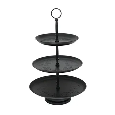 Produktbild von Etagere BLOMSTER schwarz aus Metall mit skandinavischem Blumenmuster Metalletagere