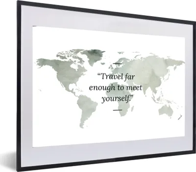 Produktbild von MuchoWow® MuchoWow® Gerahmtes Poster Weltkarte - Aquarell - Zitate 60x40 cm - Poster mit zchwarzem Bilderrahmen - Schlafzimmer - Plakat in Rahmen - Drucken