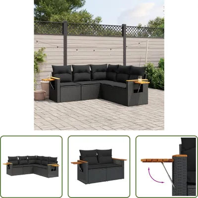 Produktbild von The Living Store 5-tlg. Garten-Sofagarnitur mit Kissen Schwarz Poly Rattan