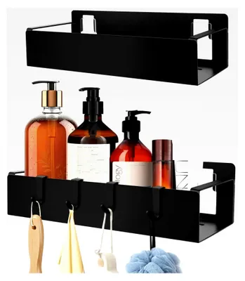 Produktbild von Duschablage ohne Bohren, 2 Stück Duschregal Badezimmer Organizer, Duschregal und Badregal ohne Bohren, Shampoo Halterung für Dusche, Duschkörbe & Duschablagen (Schwarz)