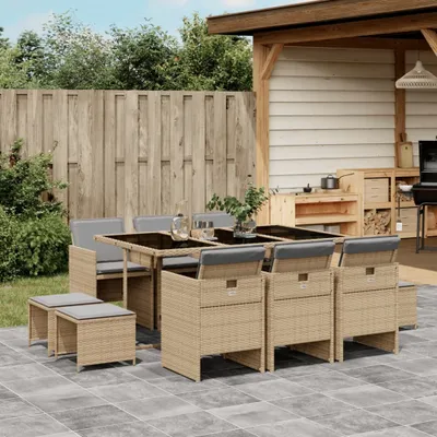 Produktbild von Möbel 11-tlg. Garten-Essgruppe mit Kissen Beigemischung Poly Rattan 2024