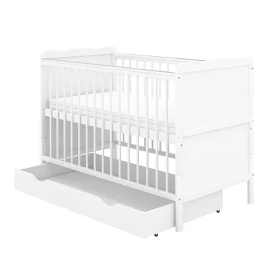 Produktbild von Baby-Delux Babybett Gitterbett Kinderbett Jack 2in1 140x70 Weiß Beißschienen mit Schublade, Komfort Matratze höhenverstellbar