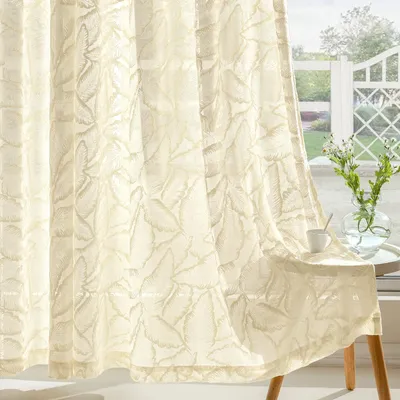 Voile Gardinen mit Blattmuster, 2er Set, 220x140 cm, beige