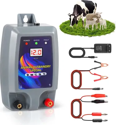 Produktbild von Weidezaungerät/Elektrozaungerät - 12 V LCD-Display - Bis 15 km Zaunlänge - 1,5–3 J Energie - Für Rinder & Pferde - Hellgrau