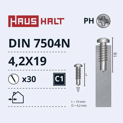 Produktbild von Selbstschneidende Schrauben 4,2 x 19 DIN7504N ZN 30 Stück